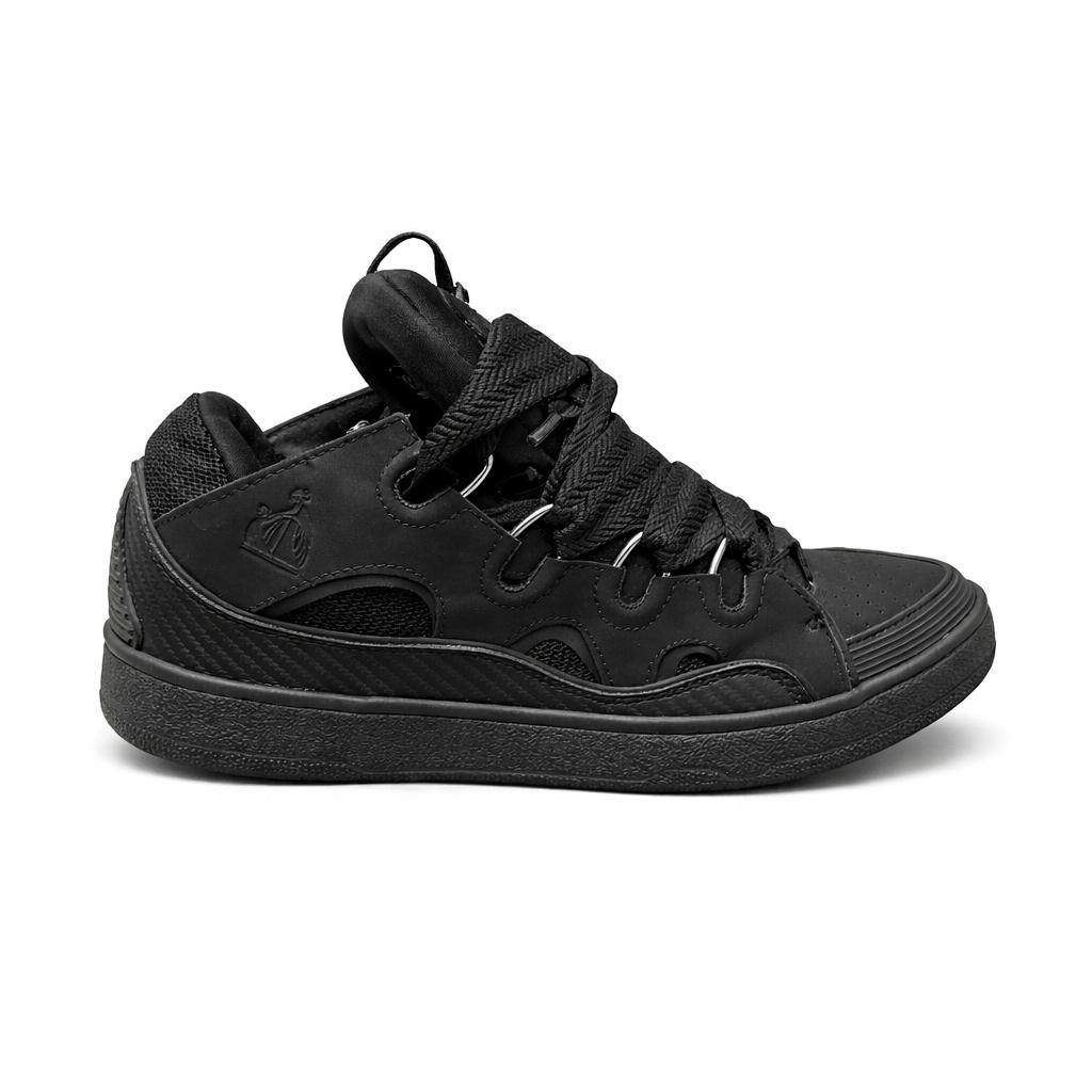 Lanvin Curb Sneakers in black leather, suede, and mesh